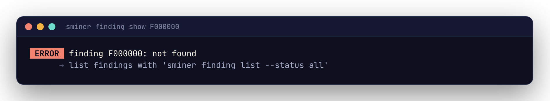 An error: a red ERROR badge, the message, and the next step.